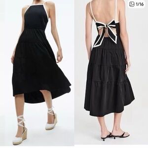 Alice + Olivia Black and White Midi Dress with Bow
